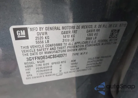 2012 Cadillac Srx Luxury Collection from USA, damaged, VIN 3GYFNDE34CS640371